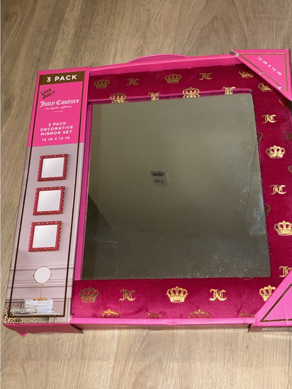 Juicy Couture Hot Pink and Gold Crown Accent Decorative Mirror Set